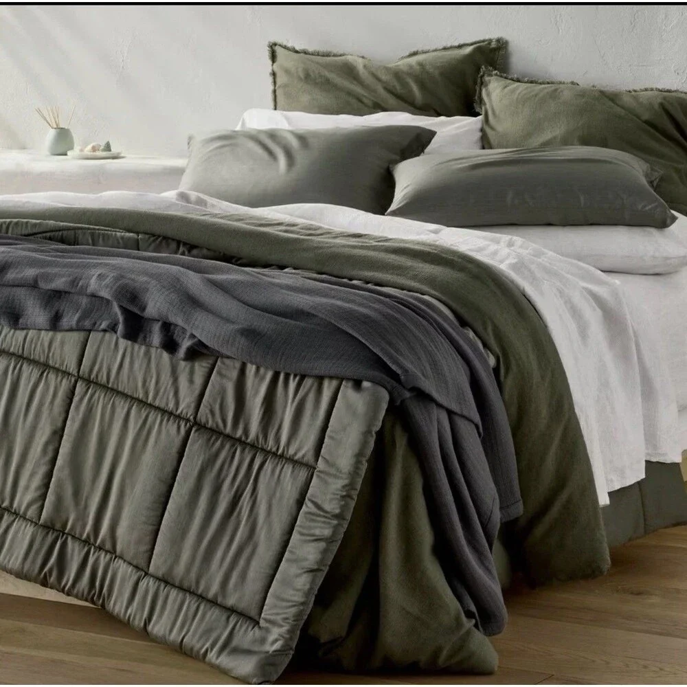 King 100% Linen Sheet Set Dark Gray Micro Stripe - Casaluna